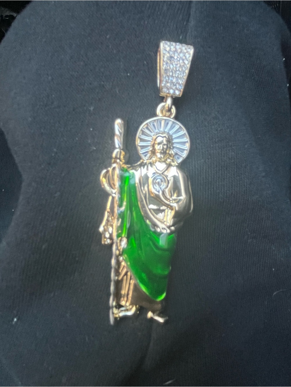 Goldsign Gold-Tone Saint Pendant with Green Enamel Robe